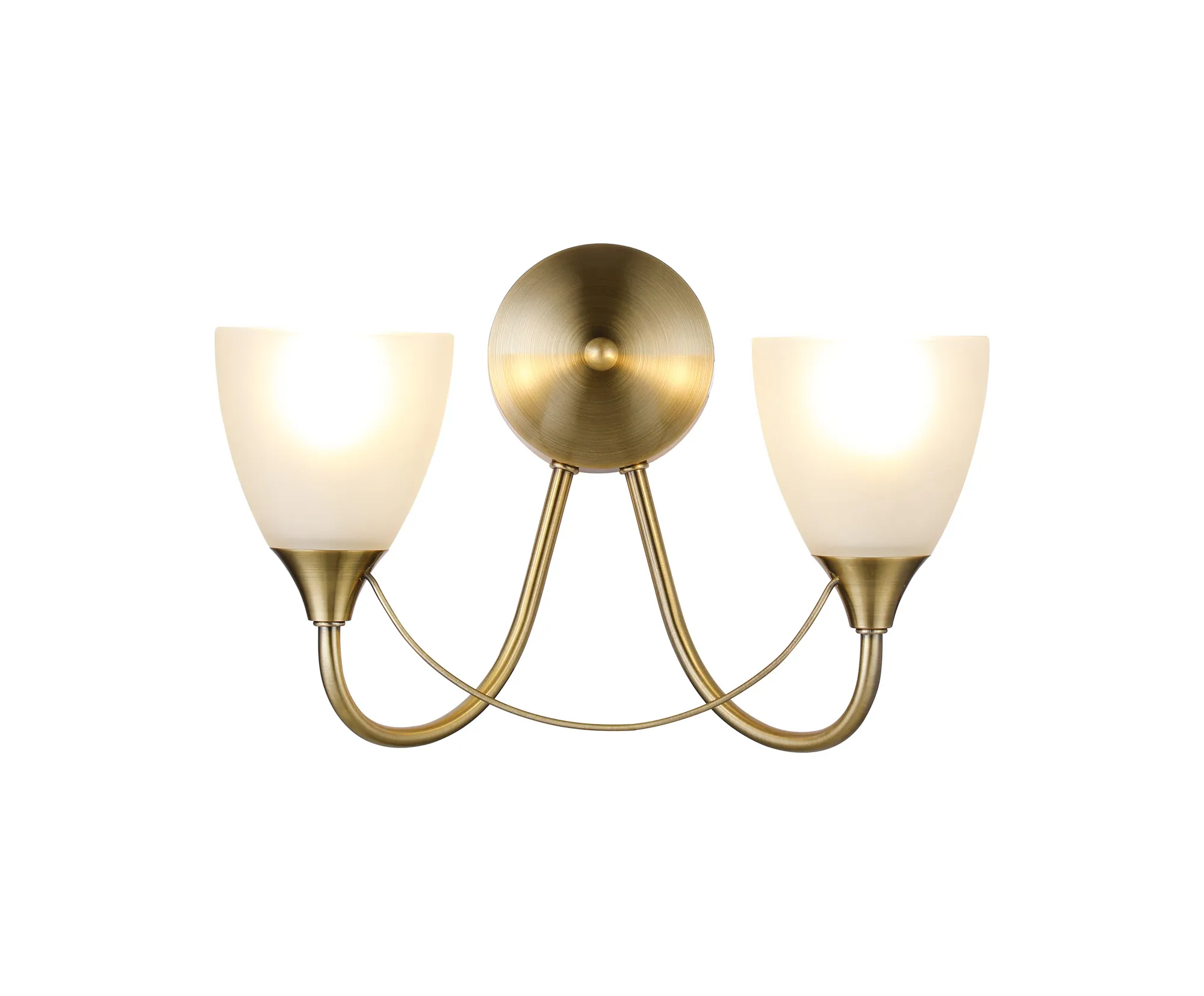 D0747  Cooper Wall Lamp 2 Light Antique Brass, Opal Glass